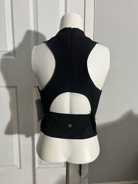 Athleta Black Ribbed Racerback Tank with Back Cutout